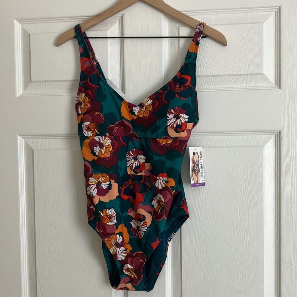 NWT Into The Bleu Ladies Size S Tropical Floral One Piece Swim Suit Bathing Suit